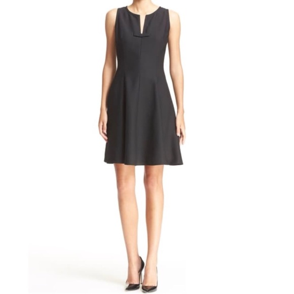 KATE SPADE New York Crepe Fit-N-Flare Sleeveless Bow at Split Neck Dress, Black - Picture 5 of 6